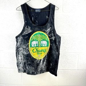 Wachii Tai Chang Beer Tank Top Graphic Tie-Dye Acid Wash Charcoal Sleeveless XL
